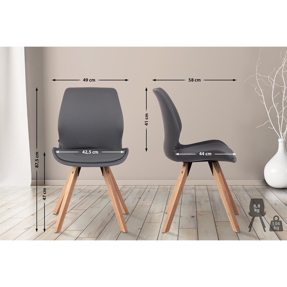 Lote 4 Sillas de Confidente KALI, Estructura de Madera, Asiento Tapizado, en Piel sintética color Negro