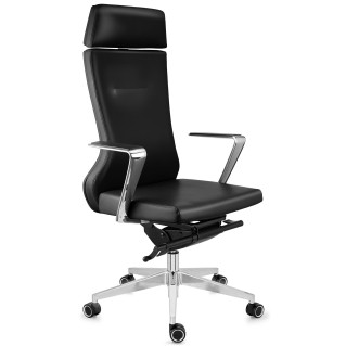 Sillón de oficina ejecutivo GALVÁN, cuero auténtico, en negro