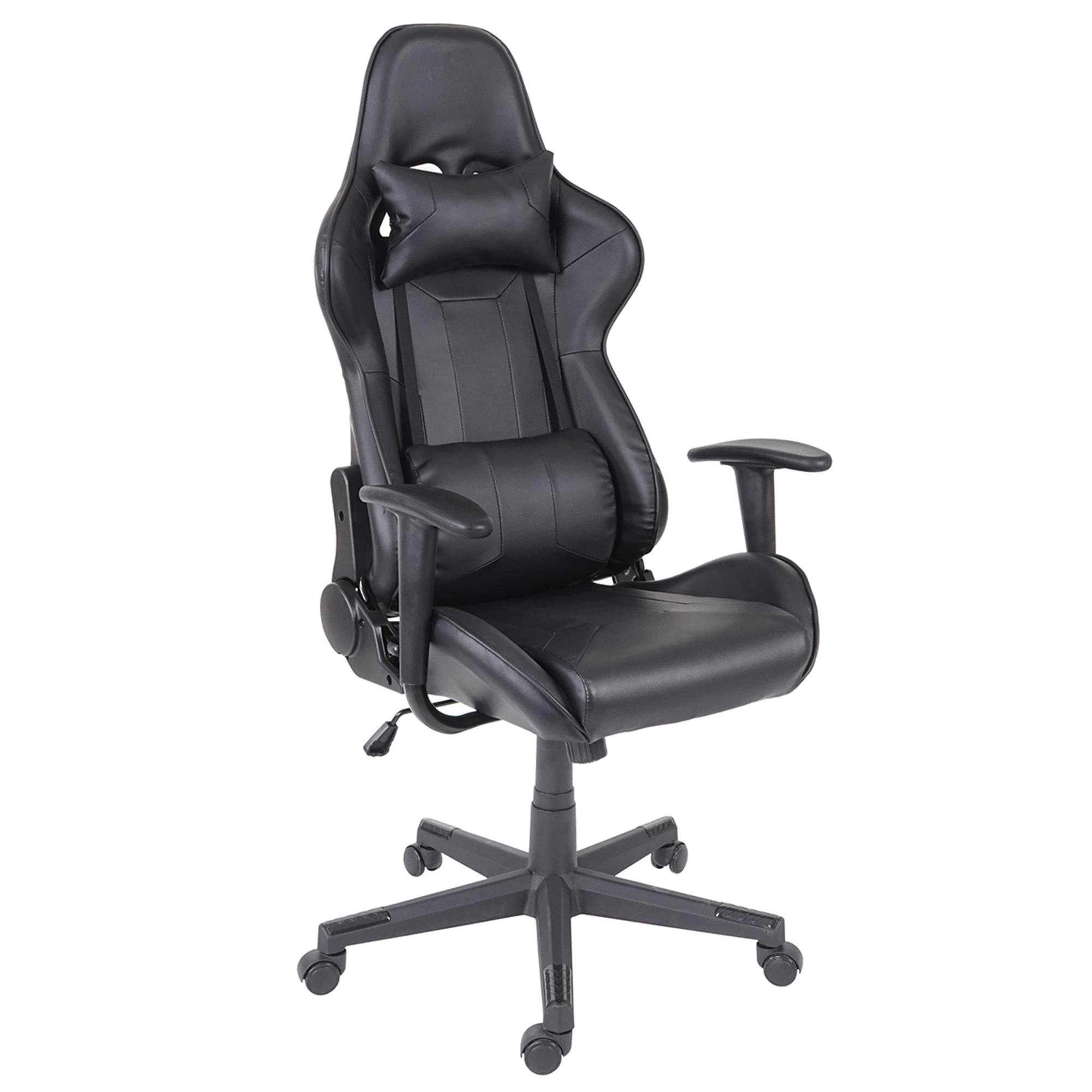 Silla Gaming CAMTON, Respaldo Reclinable, con Cojines, en Piel Negro