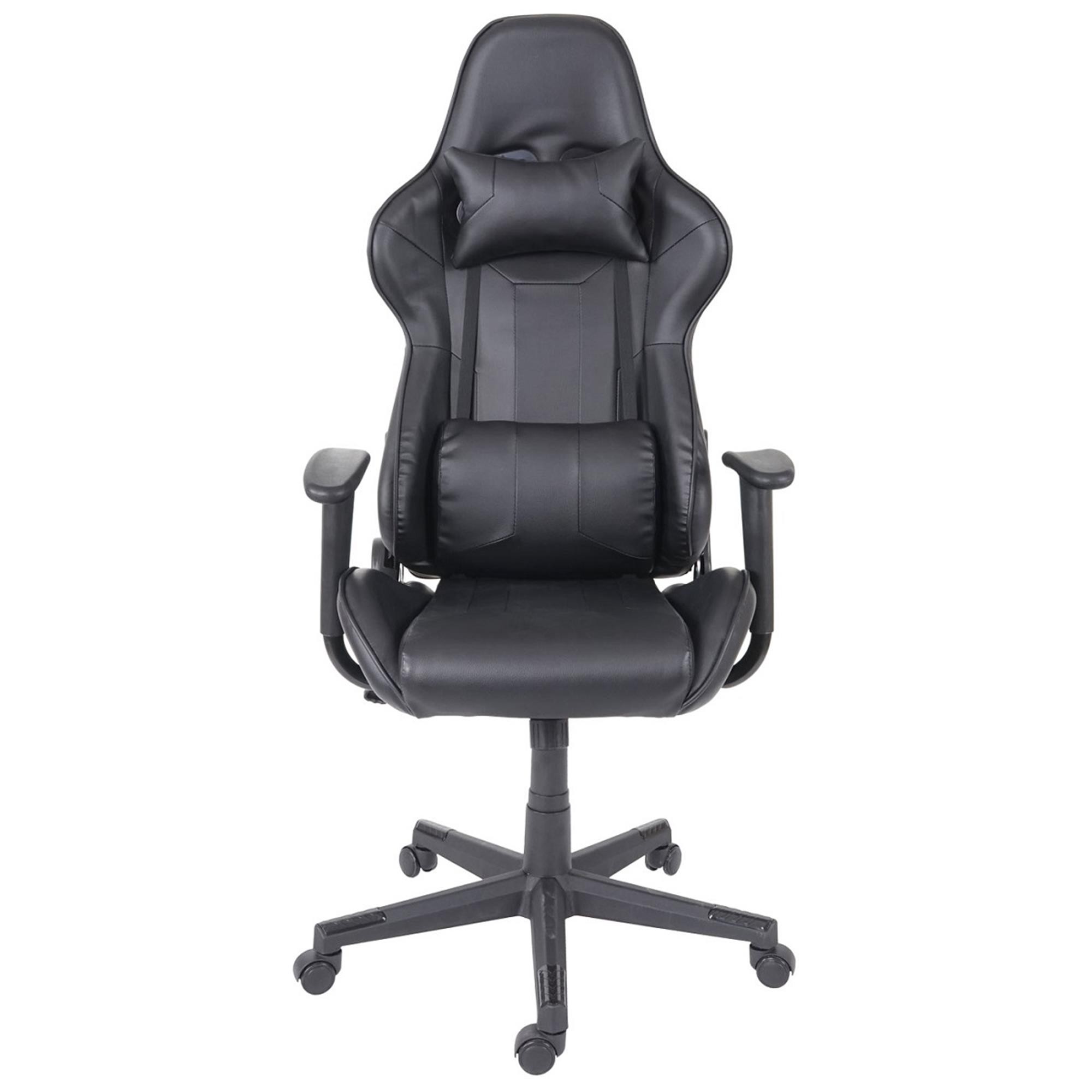 Silla Gaming CAMTON, Respaldo Reclinable, con Cojines, en Piel Negro