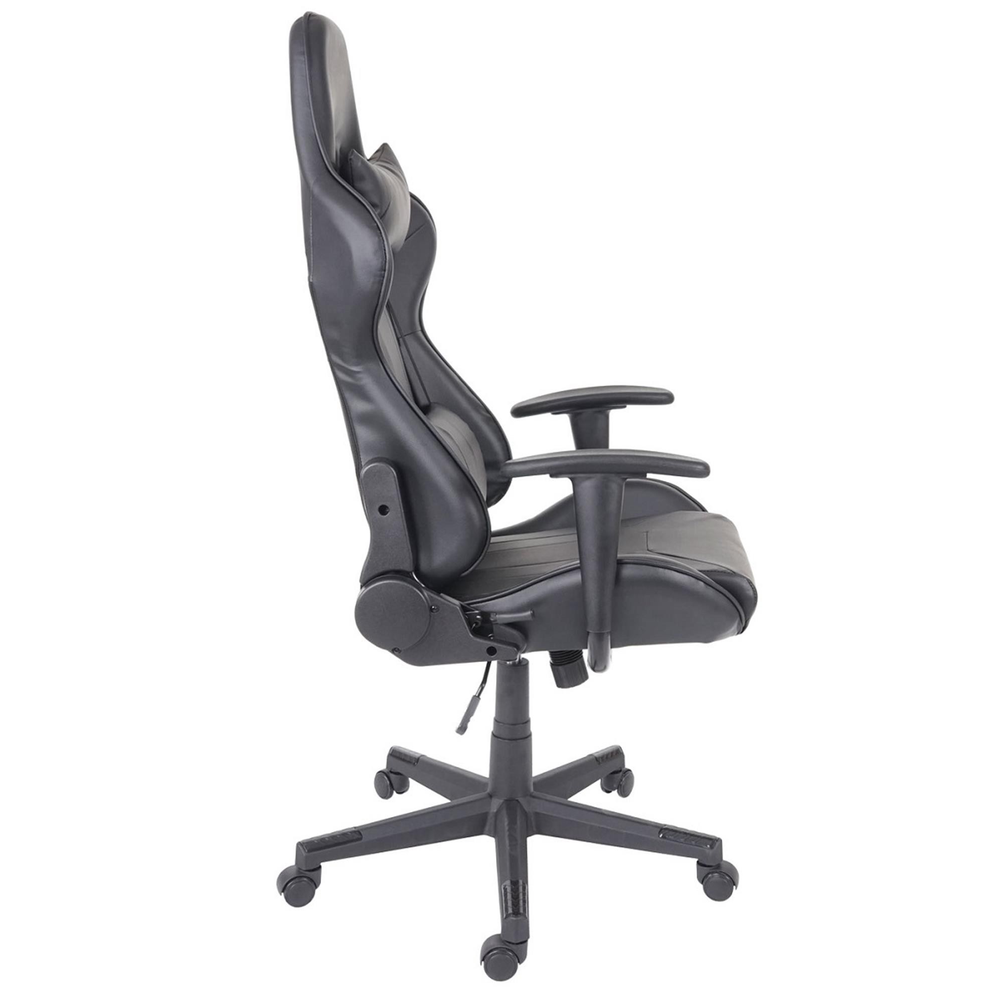 Silla Gaming CAMTON, Respaldo Reclinable, con Cojines, en Piel Negro