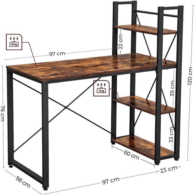Mesa de Oficina LAIKA, 120x60x120 cm, en Madera y Metal, color Marrón y Negro