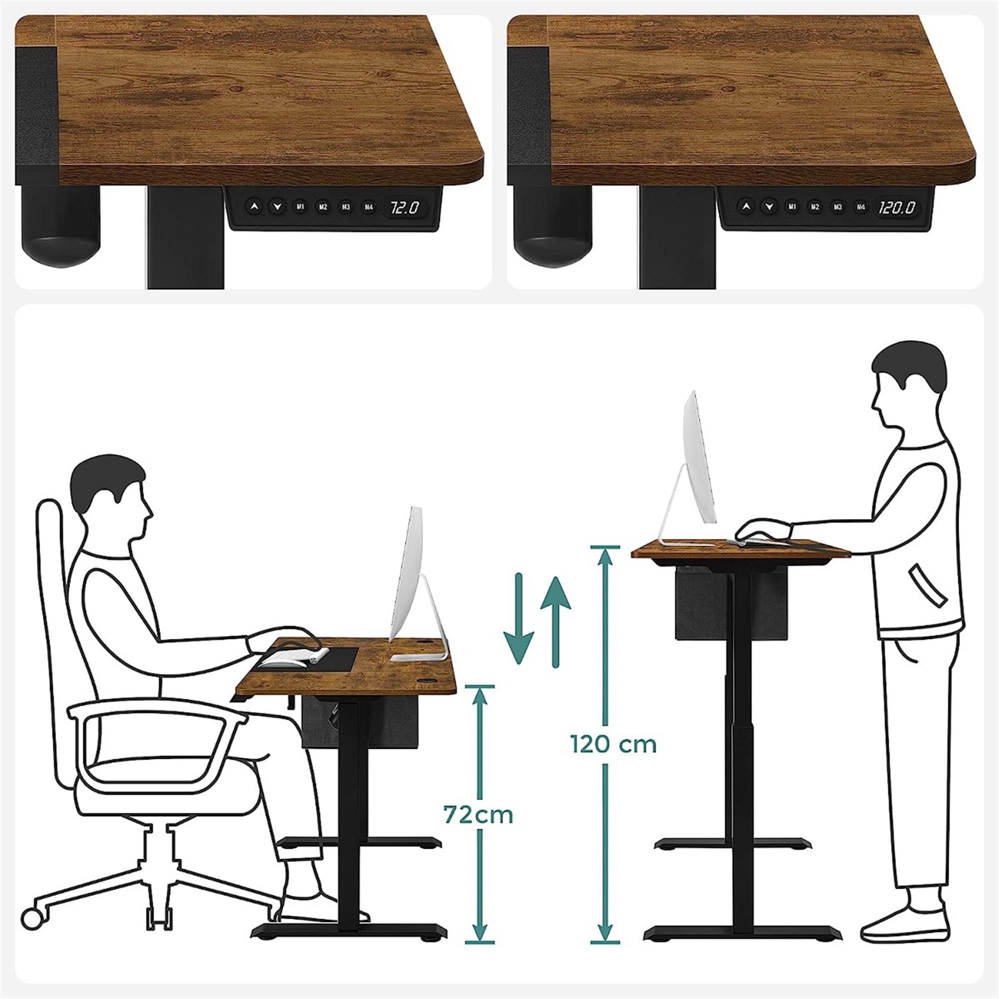 Mesa de Oficina CLOSEN, Elevable, 140x60 cm, Estructura Metálica y Madera color Marrón y Negro