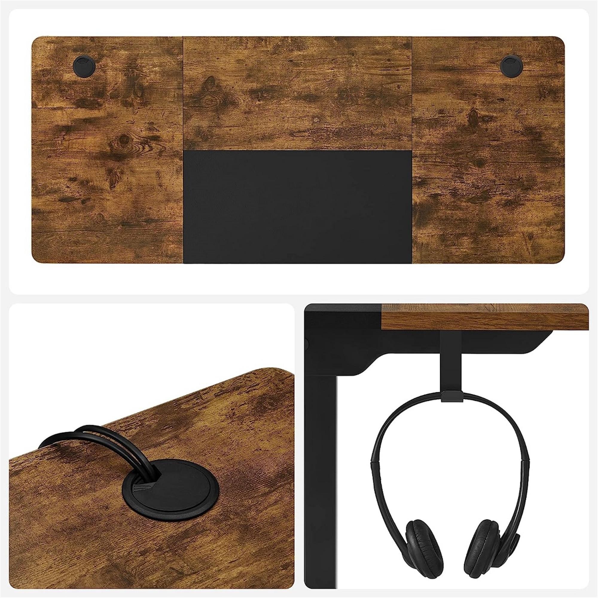 Mesa de Oficina CLOSEN, Elevable, 140x60 cm, Estructura Metálica y Madera color Marrón y Negro