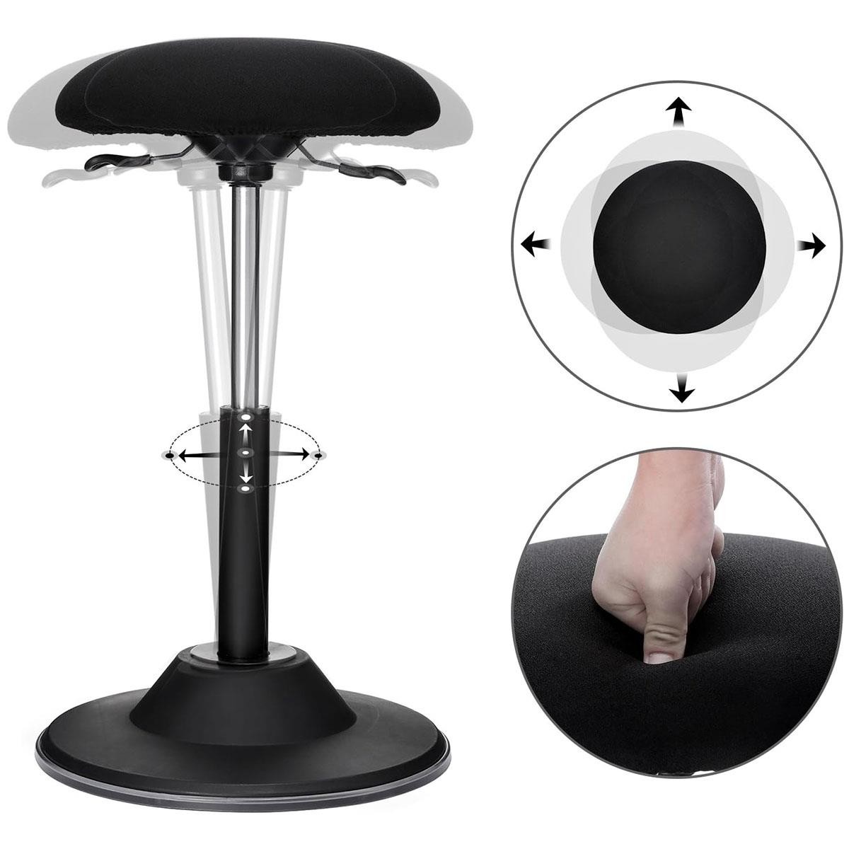 Taburete de Trabajo PONY, Giratorio, Ajustable en Altura, Asiento de Tela color Negro
