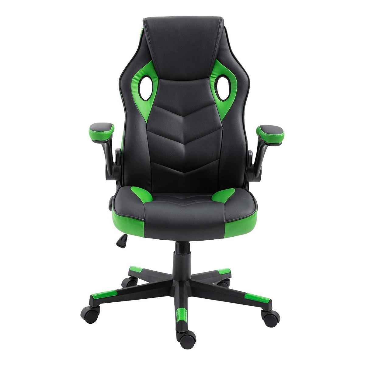 Silla Gaming MAX, Grueso Acolchado, Reposabrazos Abatibles, en Piel color Negro