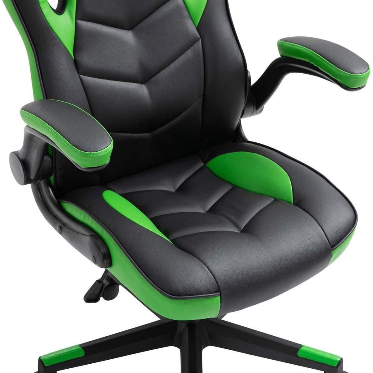 Silla Gaming MAX, Grueso Acolchado, Reposabrazos Abatibles, en Piel color Negro