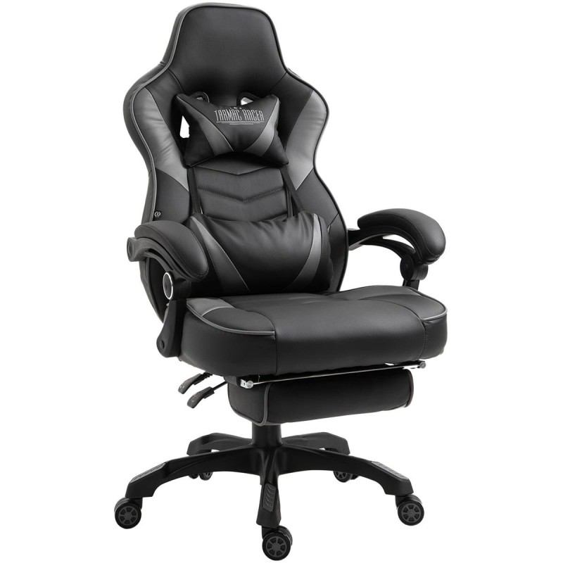 Silla gaming SENNA, reposapiés extensible, con cojines incluidos, en piel color negro