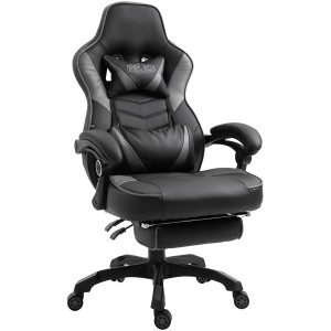 Silla gaming SENNA, reposapiés extensible, con cojines incluidos, en piel color negro