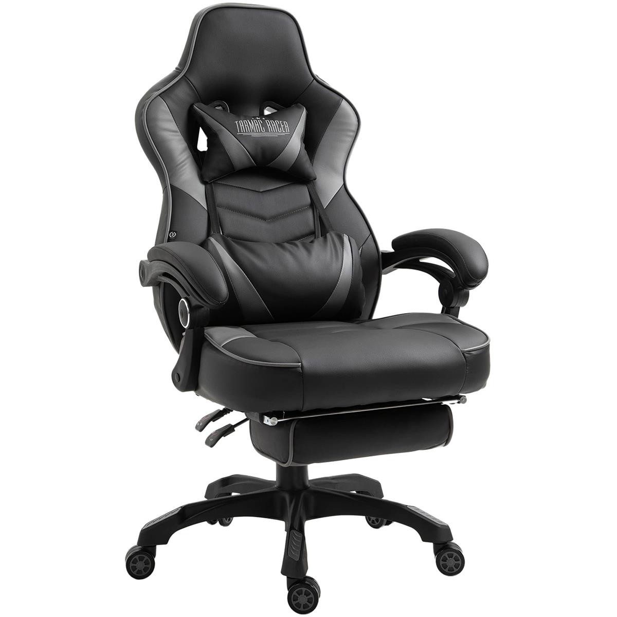 Silla Gaming SENNA, Incluye Reposapiés Extensible, Cojín Cervical y Lumbar, En Negro