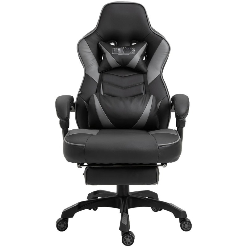 Silla gaming SENNA, reposapiés extensible, con cojines incluidos, en piel color negro