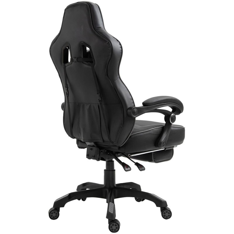 Silla gaming SENNA, reposapiés extensible, con cojines incluidos, en piel color negro