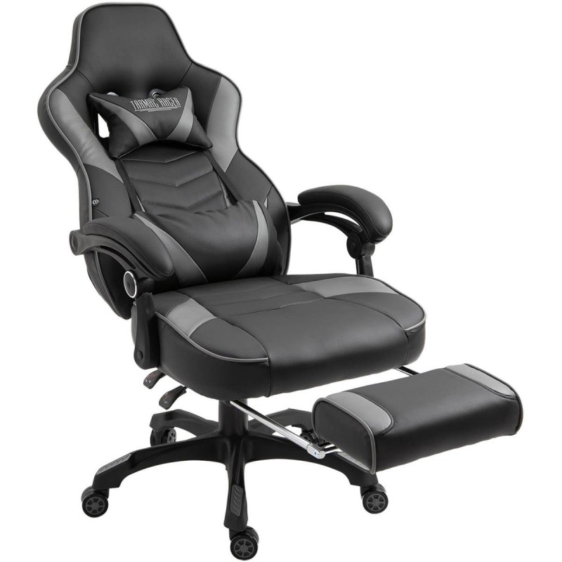Silla gaming SENNA, reposapiés extensible, con cojines incluidos, en piel color negro
