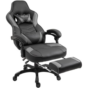 Silla gaming SENNA, reposapiés extensible, con cojines incluidos, en piel color negro