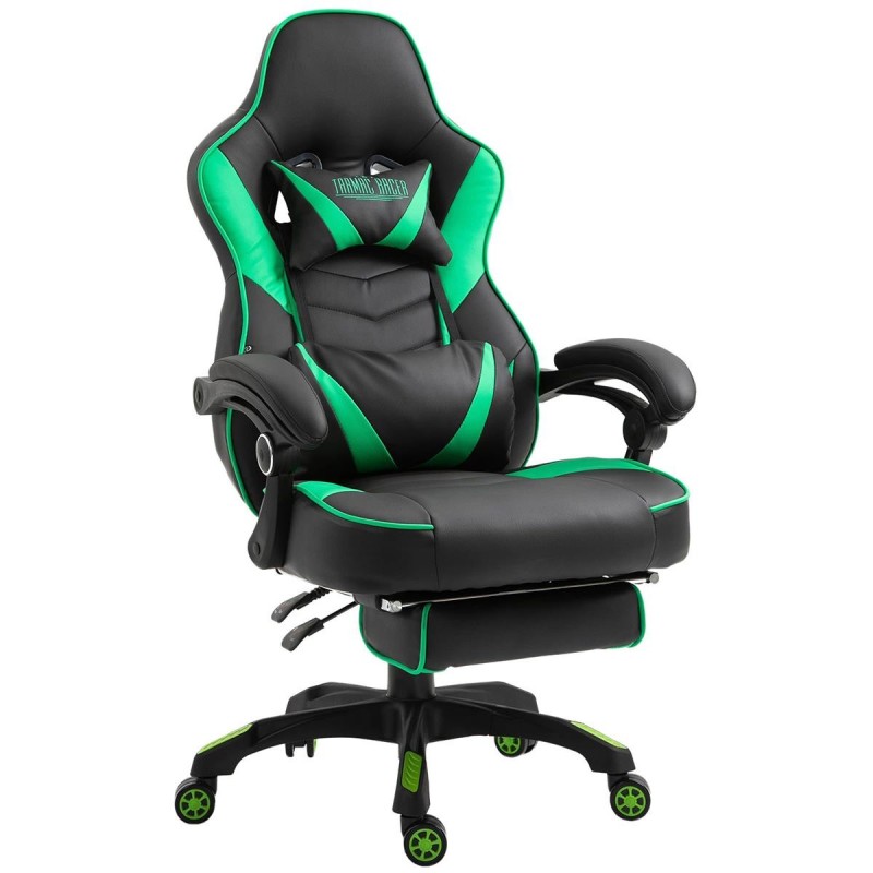 Silla gaming SENNA, reposapiés extensible, con cojines incluidos, en piel color negro