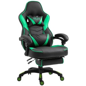 Silla gaming SENNA, reposapiés extensible, con cojines incluidos, en piel color negro