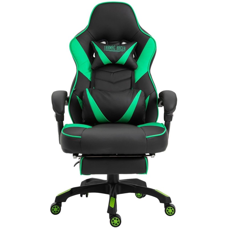 Silla gaming SENNA, reposapiés extensible, con cojines incluidos, en piel color negro