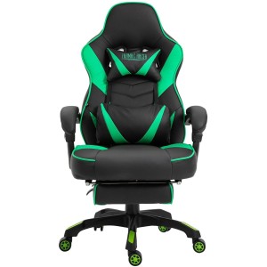 Silla gaming SENNA, reposapiés extensible, con cojines incluidos, en piel color negro