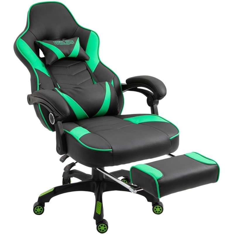 Silla gaming SENNA, reposapiés extensible, con cojines incluidos, en piel color negro