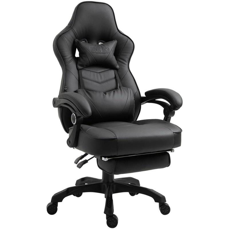 Silla gaming SENNA, reposapiés extensible, con cojines incluidos, en piel color negro