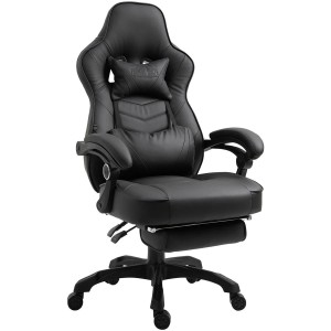 Silla gaming SENNA, reposapiés extensible, con cojines incluidos, en piel color negro