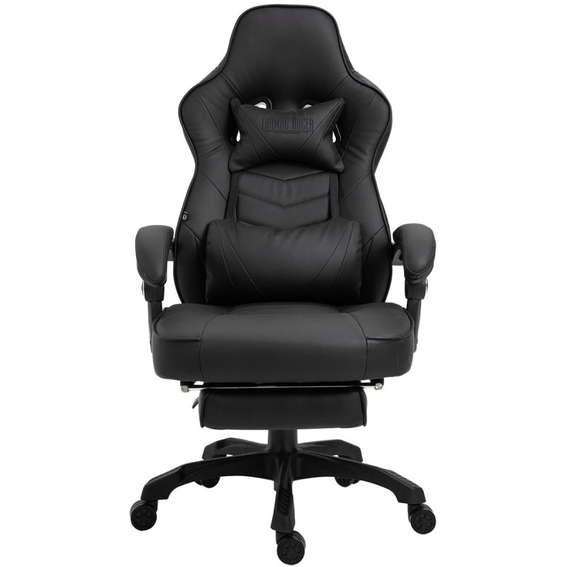 Silla gaming SENNA, reposapiés extensible, con cojines incluidos, en piel color negro
