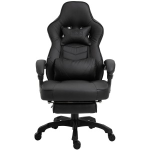 Silla gaming SENNA, reposapiés extensible, con cojines incluidos, en piel color negro