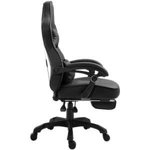 Silla gaming SENNA, reposapiés extensible, con cojines incluidos, en piel color negro