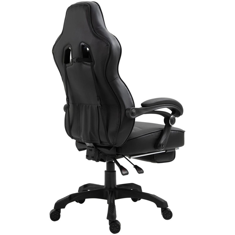Silla gaming SENNA, reposapiés extensible, con cojines incluidos, en piel color negro