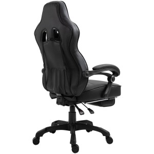 Silla gaming SENNA, reposapiés extensible, con cojines incluidos, en piel color negro