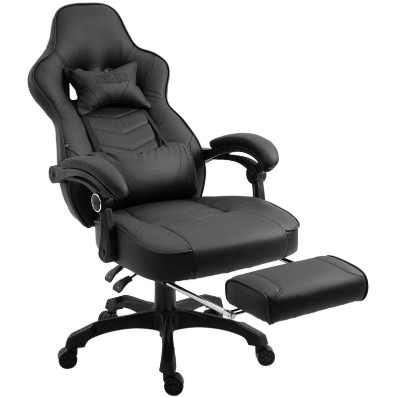 Silla gaming SENNA, reposapiés extensible, con cojines incluidos, en piel color negro