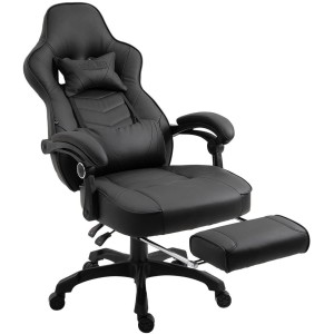 Silla gaming SENNA, reposapiés extensible, con cojines incluidos, en piel color negro