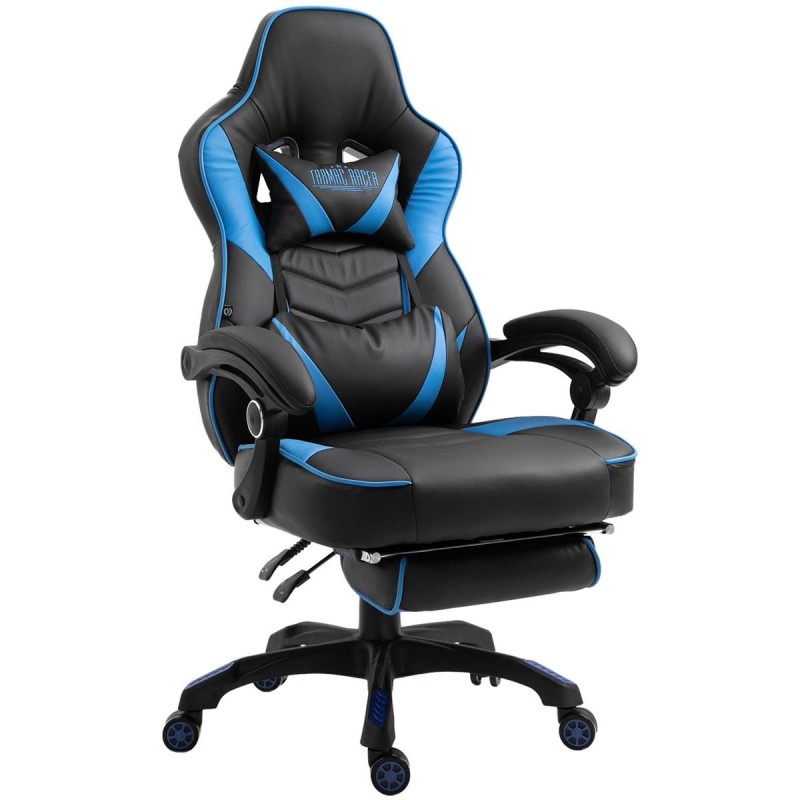 Silla gaming SENNA, reposapiés extensible, con cojines incluidos, en piel color negro