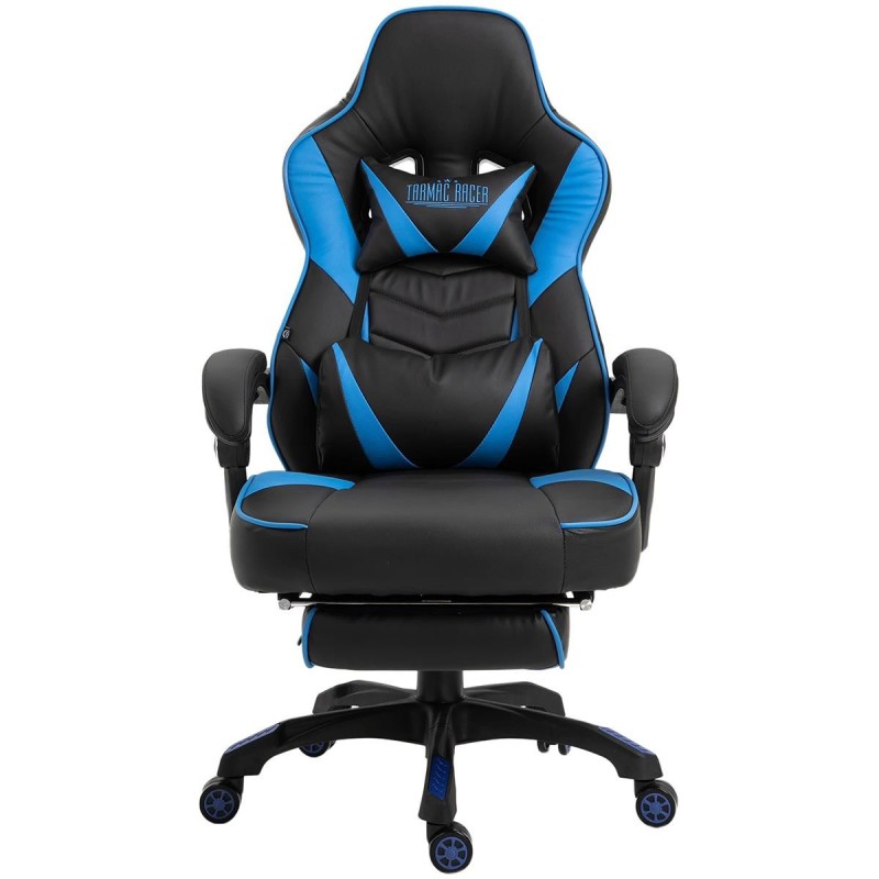 Silla gaming SENNA, reposapiés extensible, con cojines incluidos, en piel color negro