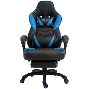 Silla gaming SENNA, reposapiés extensible, con cojines incluidos, en piel color negro
