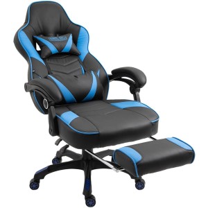 Silla gaming SENNA, reposapiés extensible, con cojines incluidos, en piel color negro