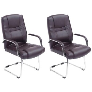 Lote de dos sillas de confidente DENVER, estructura metálica, en piel color negro