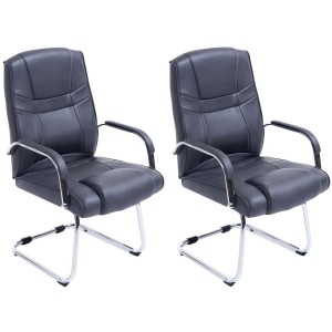 Lote de dos sillas de confidente DENVER, estructura metálica, en piel color negro