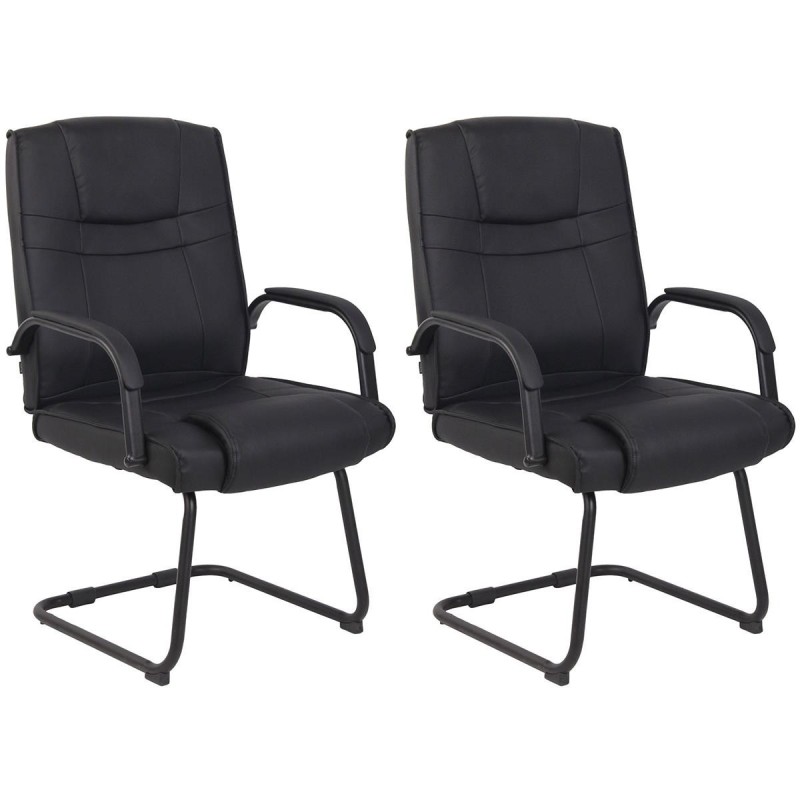 Lote de dos sillas de confidente DENVER, estructura metálica, en piel color negro