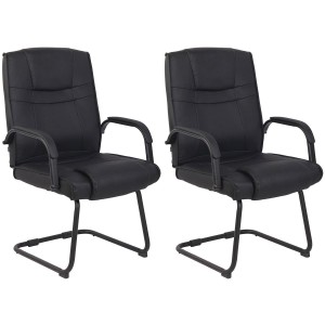 Lote de dos sillas de confidente DENVER, estructura metálica, en piel color negro