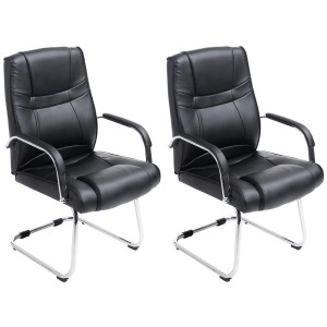 Lote de dos sillas de confidente DENVER, estructura metálica, en piel color negro