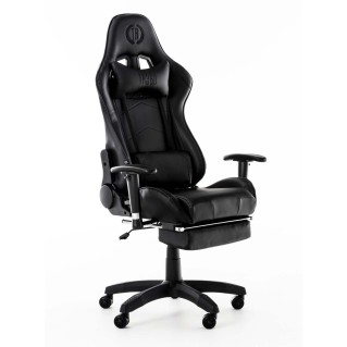 Silla gaming TURBO con reposapiés, reclinable, con cojines, en piel color negro