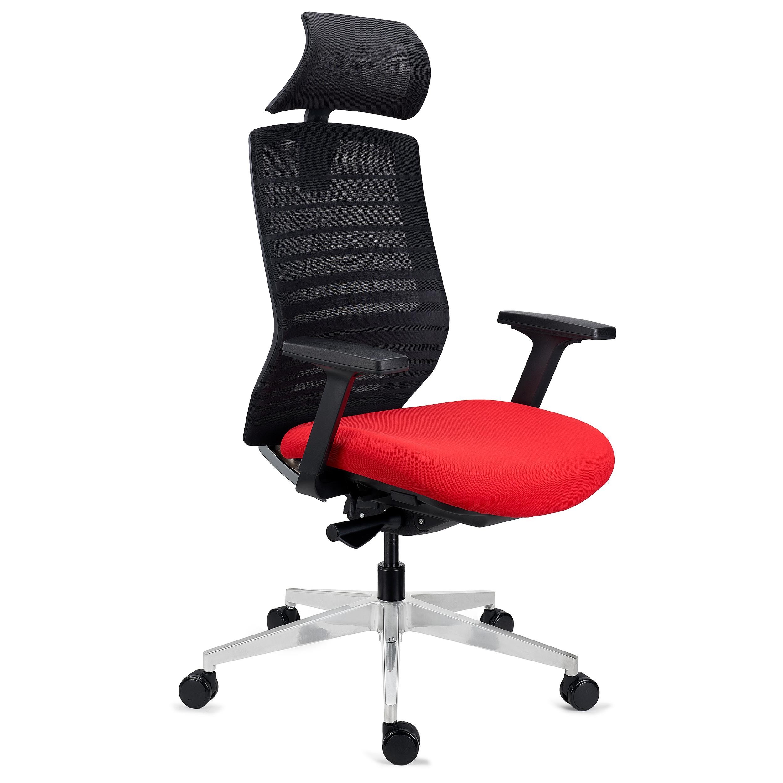 Silla Ergonómica TAURUS, Reposacabezas, Soporte Lumbar, Base Metálica Cromada, Uso 8h, en Malla Negra
