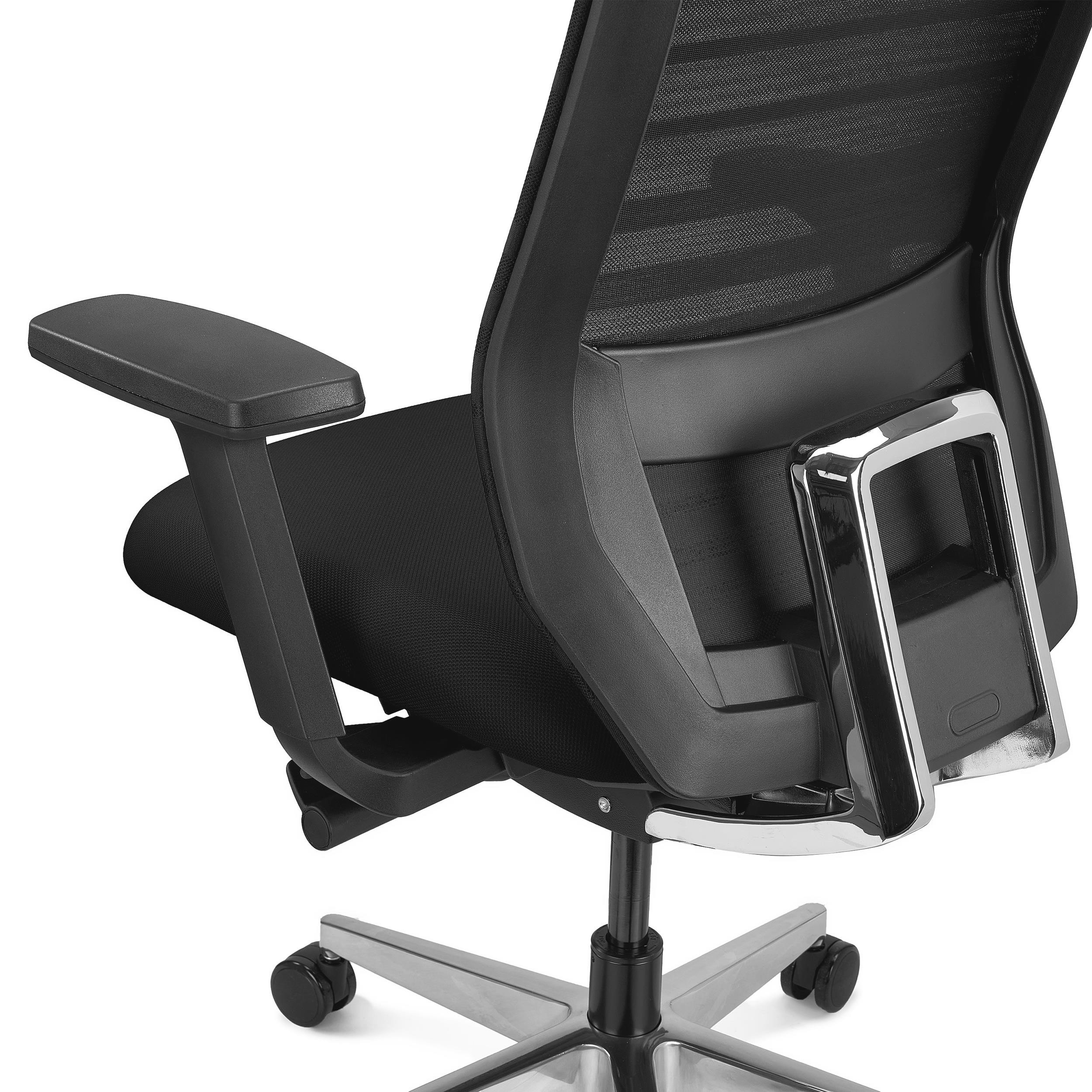 Silla Ergonómica TAURUS, Reposacabezas, Soporte Lumbar, Base Metálica Cromada, Uso 8h, en Malla Negra