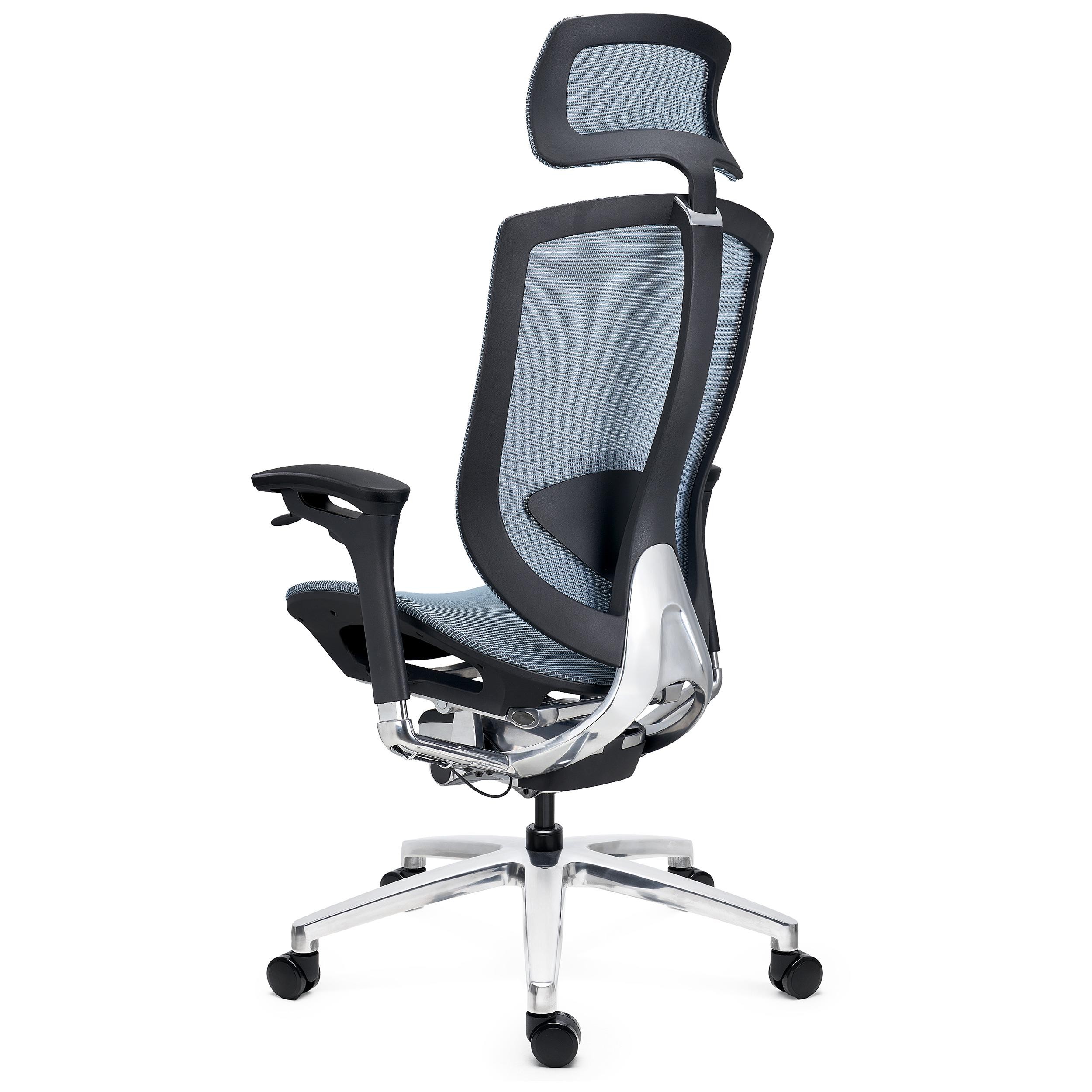Silla Ergonómica OPTIMA, Reposacabezas, Avanzado Diseño y Tecnología, Calidad Premium, Malla Azul