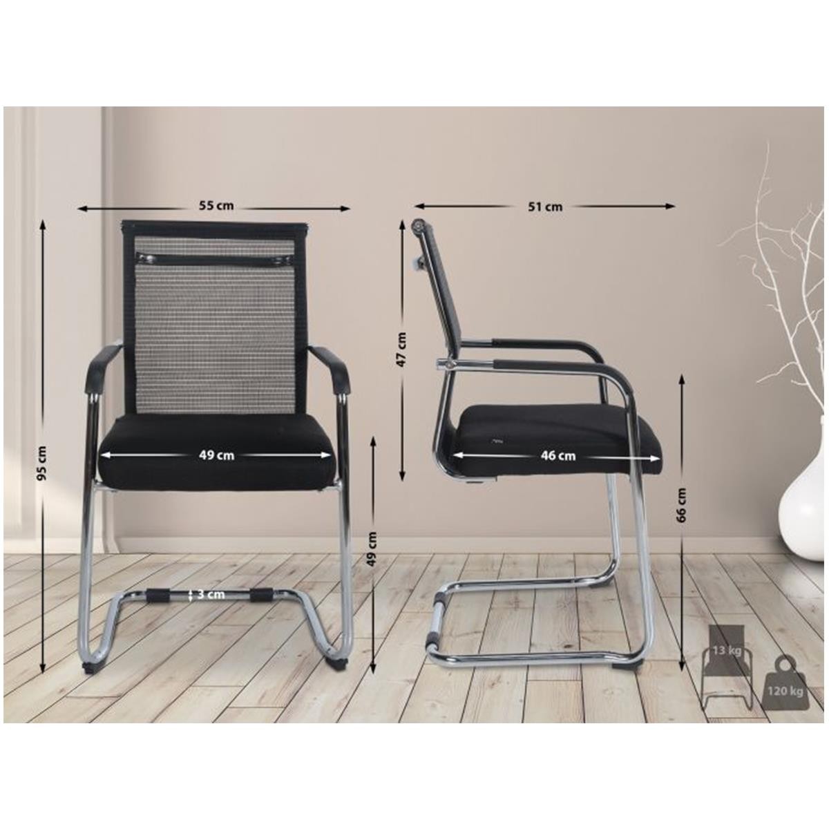 Silla de Confidente ORES, Estructura Metálica Negra, en Malla Transpirable color Negro
