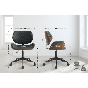 Silla de Oficina SAOKO en Madera Nogal y Piel color Negro