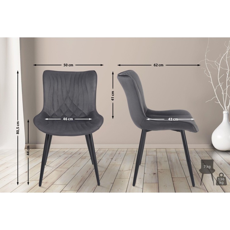 Silla de Confidente KIMET, Patas Metálicas, en Terciopelo color Negro