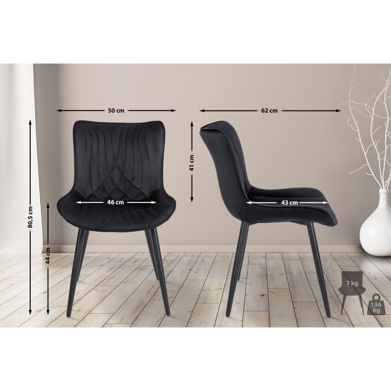 Silla de Confidente KIMET, Patas Metálicas, en Terciopelo color Negro