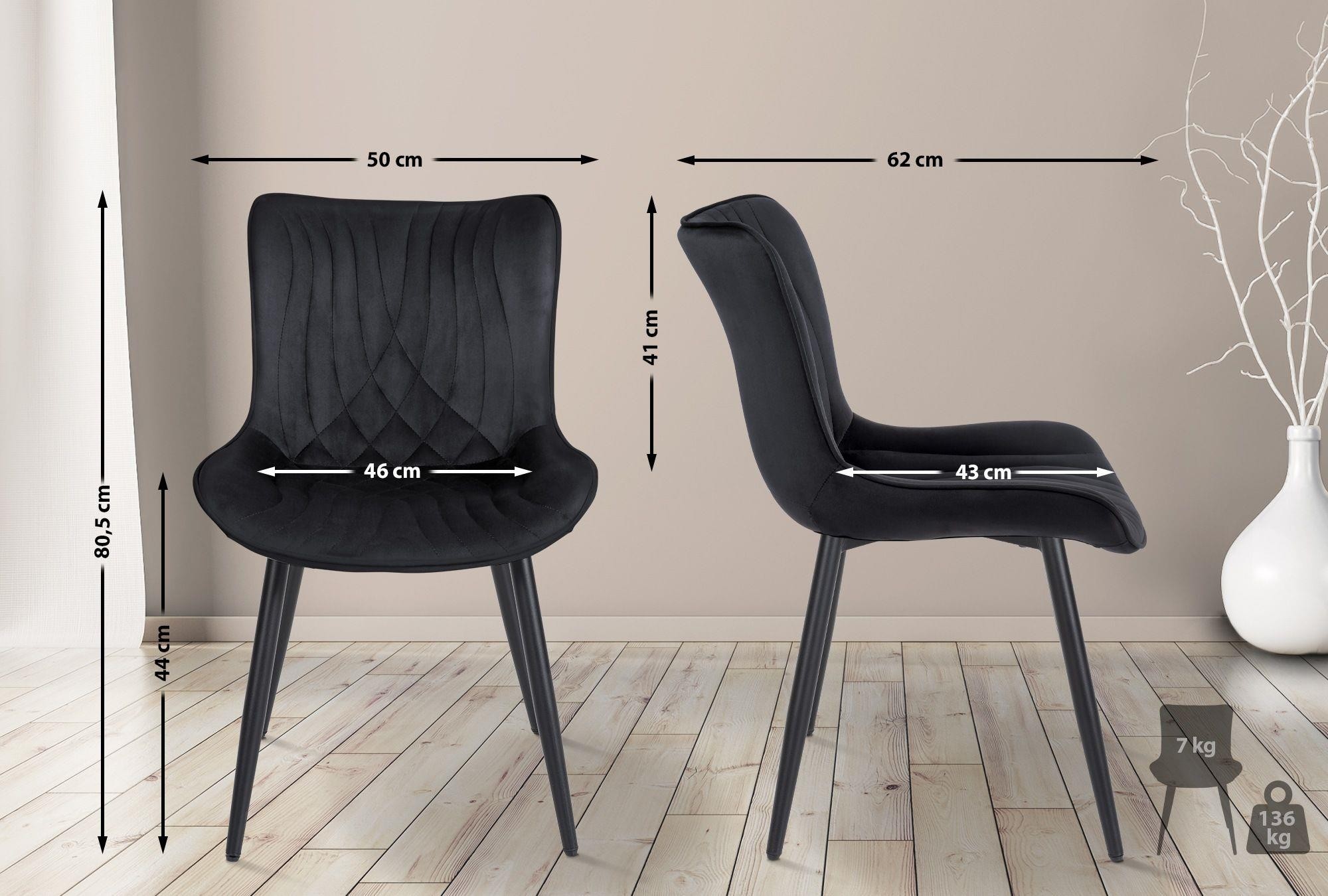 Silla de Confidente KIMET, Grueso Acolchado, Patas Metálicas, en Terciopelo color Negro